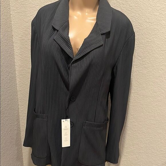 Nwt Zara dark gray ribbed Blazer with Notched Lapel and Relaxed Fit - Picture 1 of 5
